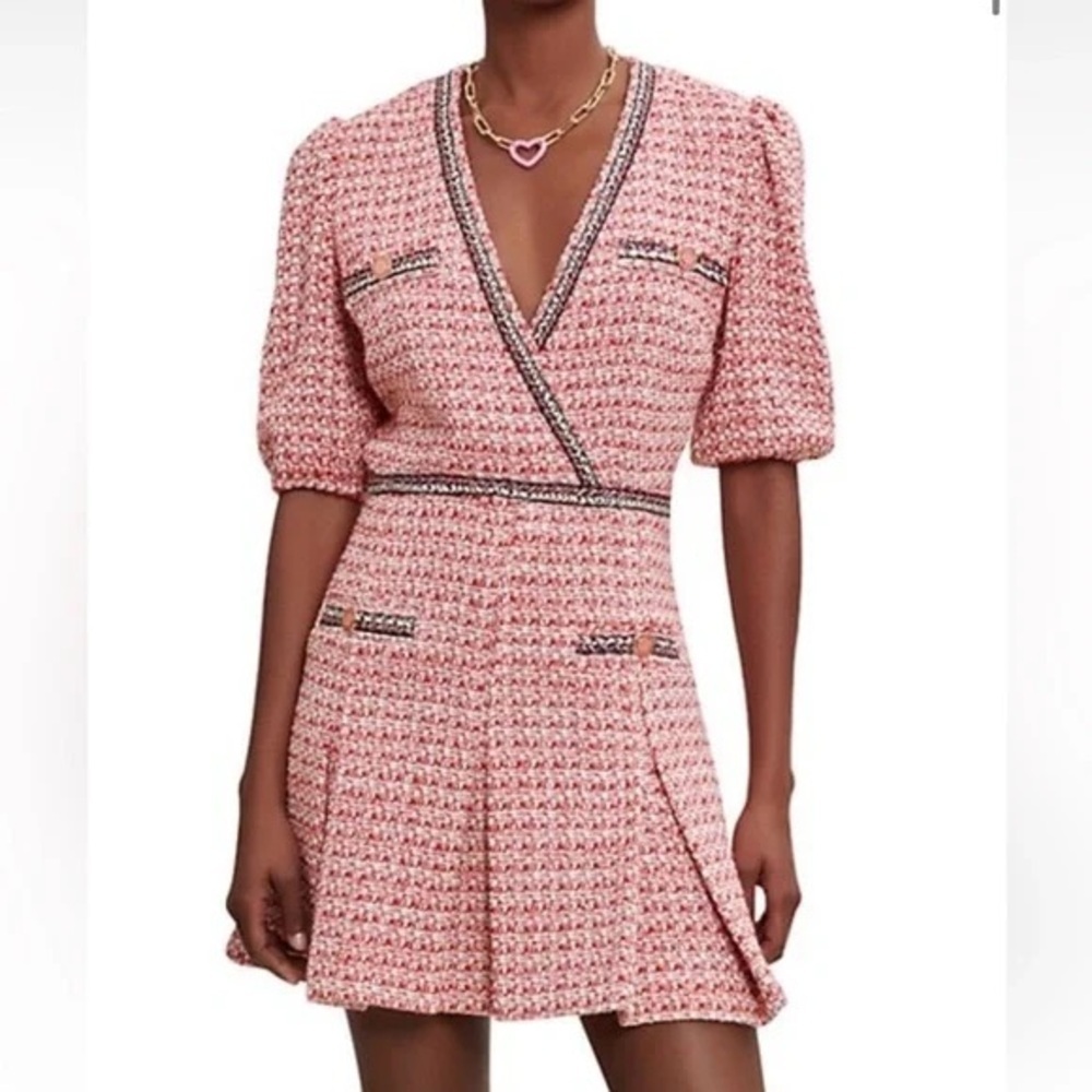 Maje Renetia Pink Tweed Puff-Sleeve Minidress Size 36 - US Small NWOT